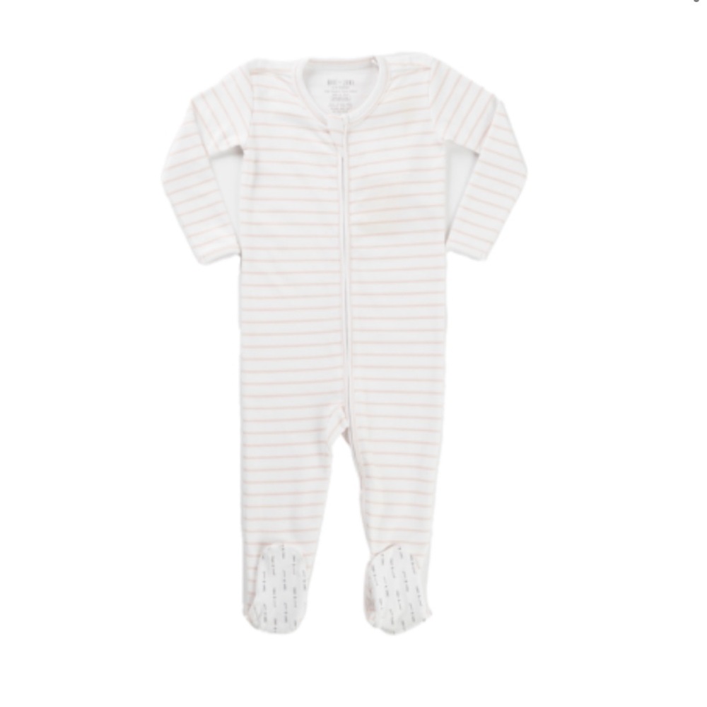 Hart & Land Baby Toddler Organic Zip Footed Bodysuit Pima Stripe Pink PJs 12-18m